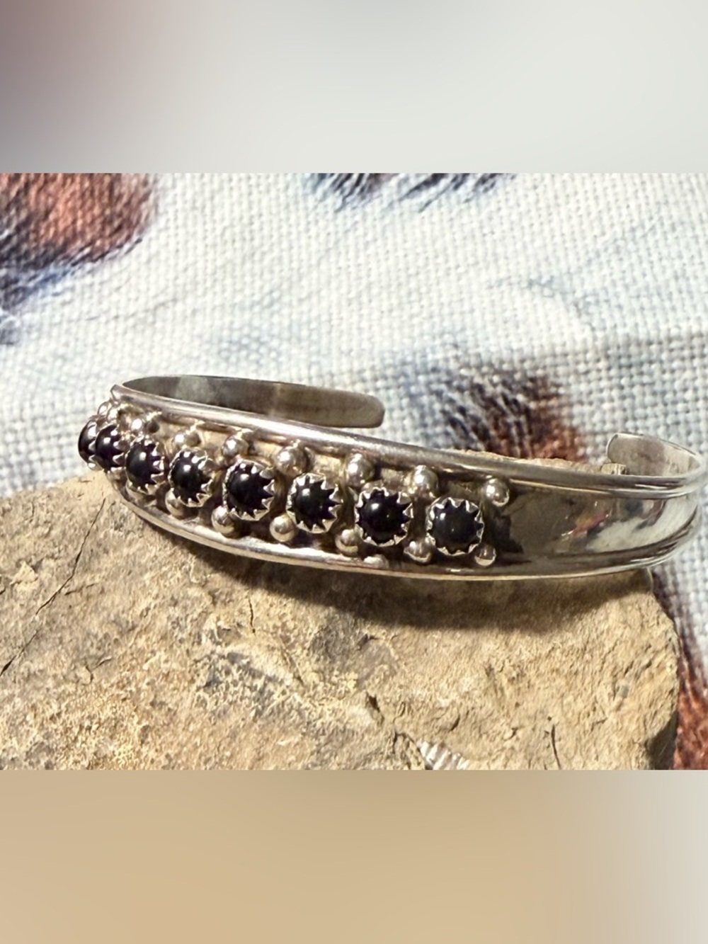 Native Stamped Sterling & Black Onyx Cuff Bracelet